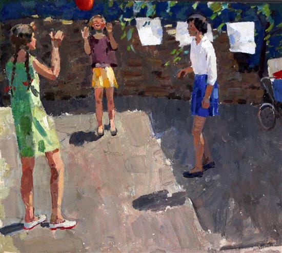 Grigory Andrevitch Shpoinko (1926-2007) Sunny Yard 18.5 x 21.5in.